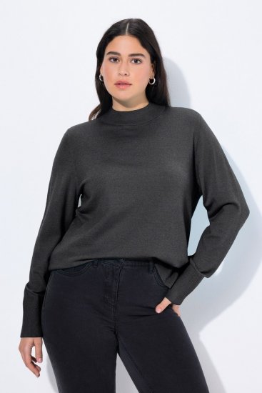 Ulla Popken Long Sleeves Mock Turtleneck Sweater Charcoal Grey Melange - Sudaderas y hoodies - Sudaderas, Hoodies y Punto Cómodos
