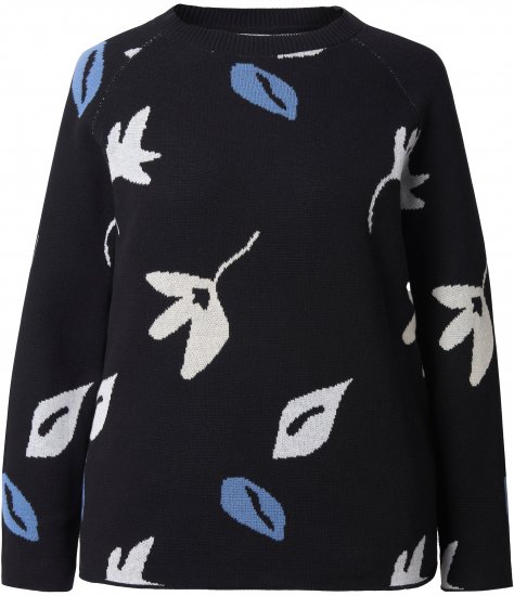 Ulla Popken Eco Cotton Leaf Pattern Long Sleeve Sweater Black - Sudaderas y hoodies - 