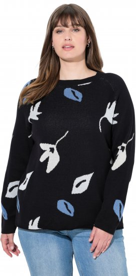 Ulla Popken Eco Cotton Leaf Pattern Long Sleeve Sweater Black - Sudaderas y hoodies - 