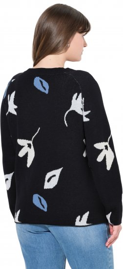 Ulla Popken Eco Cotton Leaf Pattern Long Sleeve Sweater Black - Sudaderas y hoodies - 