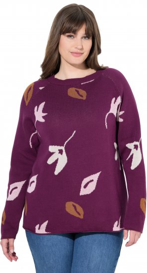 Ulla Popken Eco Cotton Leaf Pattern Long Sleeve Sweater Forest Berry - Sudaderas y hoodies - 