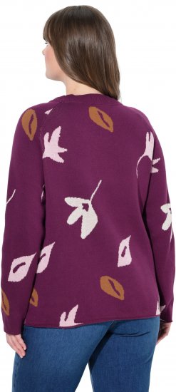 Ulla Popken Eco Cotton Leaf Pattern Long Sleeve Sweater Forest Berry - Sudaderas y hoodies - 