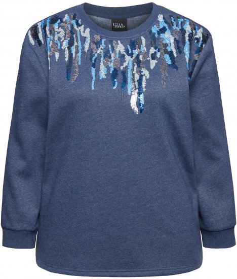 Ulla Popken Sequined Neck Long Sleeve Sweatshirt Ink Blue - Sudaderas y hoodies - 