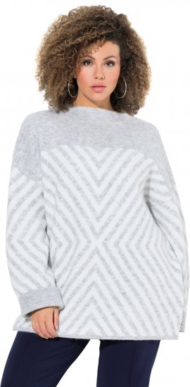 Ulla Popken Graphic Stripe Long Sleeve Turtleneck Sweater Silver Melange - Sudaderas y hoodies - 