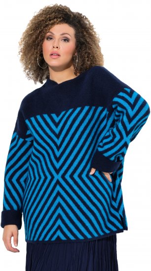 Ulla Popken Graphic Stripe Long Sleeve Turtleneck Sweater Navy - Sudaderas y hoodies - 
