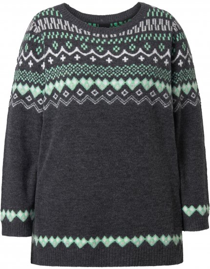 Ulla Popken Norwegian Style Pastel Tone Long Sleeve Sweater Dark Grey Melange - Sudaderas y hoodies - 