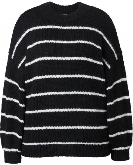 Ulla Popken Oversized Striped Balloon Sleeve Sweater Black - Sudaderas y hoodies - 
