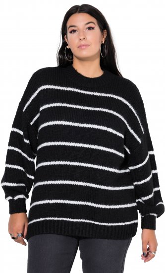 Ulla Popken Oversized Striped Balloon Sleeve Sweater Black - Sudaderas y hoodies - 