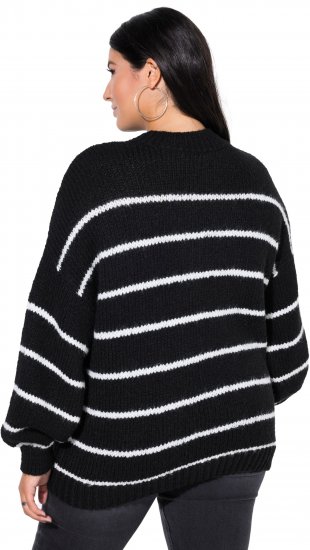 Ulla Popken Oversized Striped Balloon Sleeve Sweater Black - Sudaderas y hoodies - 