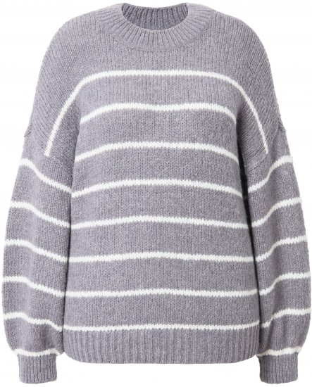 Ulla Popken Oversized Striped Balloon Sleeve Sweater Grey Melange - Sudaderas y hoodies - 