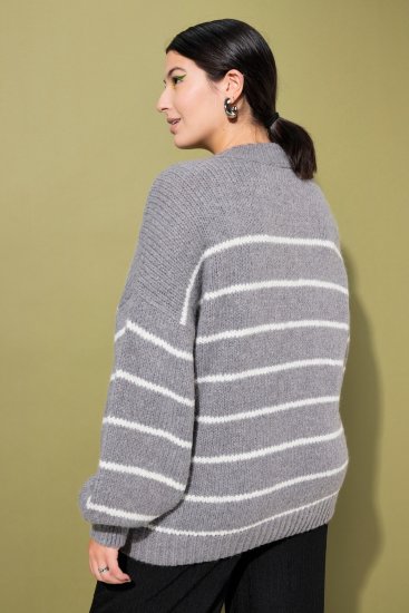 Ulla Popken Oversized Striped Balloon Sleeve Sweater Grey Melange - Sudaderas y hoodies - 