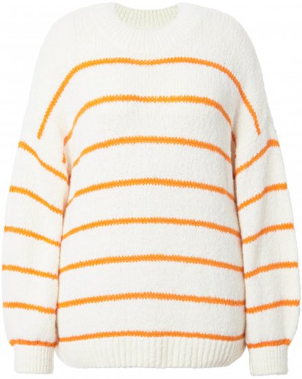Ulla Popken Oversized Striped Balloon Sleeve Sweater Off-White - Sudaderas y hoodies - 