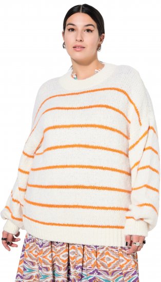 Ulla Popken Oversized Striped Balloon Sleeve Sweater Off-White - Sudaderas y hoodies - 