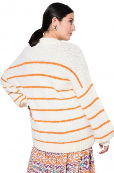Ulla Popken Oversized Striped Balloon Sleeve Sweater Off-White - Sudaderas y hoodies - 