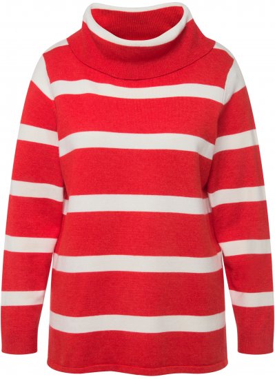Ulla Popken Stripe Fine Knit Turtleneck Sweater Light Red - Sudaderas y hoodies - 
