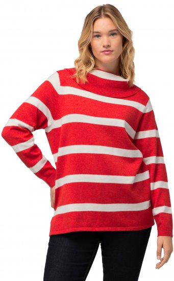 Ulla Popken Stripe Fine Knit Turtleneck Sweater Light Red - Sudaderas y hoodies - 