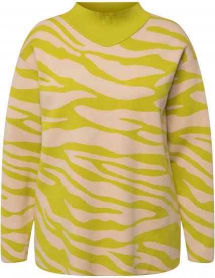 Ulla Popken Zebra Print Mock Turtleneck Long Sleeve Sweater Yellow Green - Sudaderas y hoodies - 