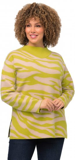 Ulla Popken Zebra Print Mock Turtleneck Long Sleeve Sweater Yellow Green - Sudaderas y hoodies - 