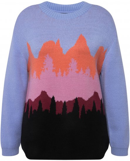 Ulla Popken Long Sleeve Knit Mountain Range Sweater Bright Purple - Sudaderas y hoodies - 