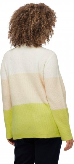 Ulla Popken Block Stripe Long Sleeve V-Neck Sweater Lime Green - Sudaderas y hoodies - 
