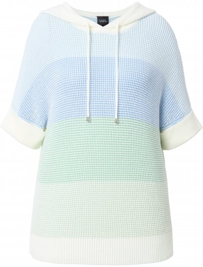 Ulla Popken Block Stripe Hooded Short Sleeve Sweater Mint Green - Sudaderas y hoodies - 