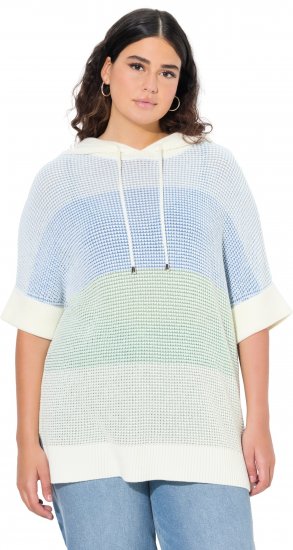 Ulla Popken Block Stripe Hooded Short Sleeve Sweater Mint Green - Sudaderas y hoodies - 