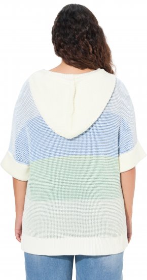 Ulla Popken Block Stripe Hooded Short Sleeve Sweater Mint Green - Sudaderas y hoodies - 