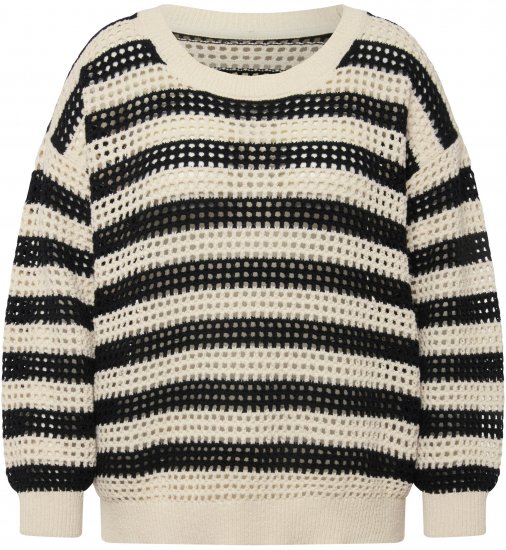 Ulla Popken Striped Long Sleeve Crocheted Sweater Vanilla - Sudaderas y hoodies - 