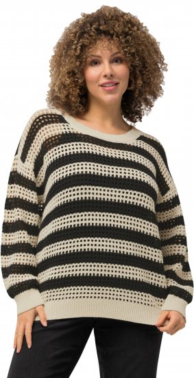 Ulla Popken Striped Long Sleeve Crocheted Sweater Vanilla - Sudaderas y hoodies - 