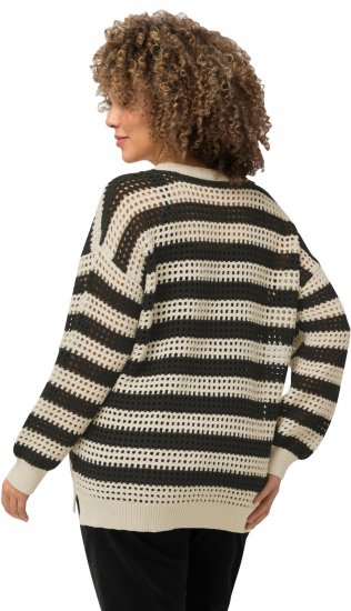 Ulla Popken Striped Long Sleeve Crocheted Sweater Vanilla - Sudaderas y hoodies - 
