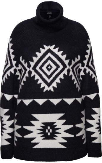 Ulla Popken Aztec-Inspired Long Sleeve Turtleneck Sweater Navy - Sudaderas y hoodies - 