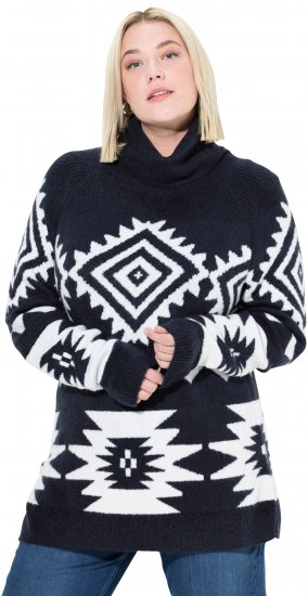 Ulla Popken Aztec-Inspired Long Sleeve Turtleneck Sweater Navy - Sudaderas y hoodies - 