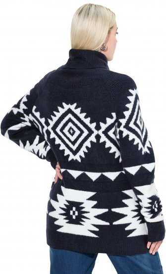 Ulla Popken Aztec-Inspired Long Sleeve Turtleneck Sweater Navy - Sudaderas y hoodies - 
