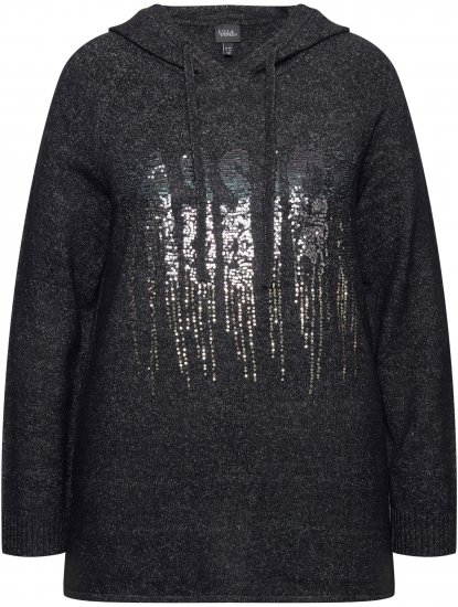 Ulla Popken Sequined Knit Long Sleeve Hoodie Black - Sudaderas y hoodies - 