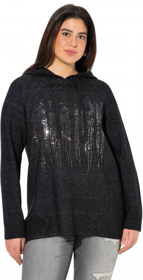 Ulla Popken Sequined Knit Long Sleeve Hoodie Black - Sudaderas y hoodies - 