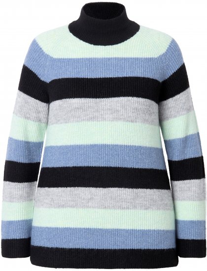 Ulla Popken Chunky Striped Turtleneck Sweater Mint Green - Sudaderas y hoodies - 