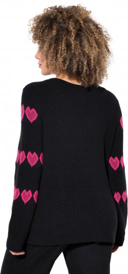 Ulla Popken Heart Print Long Sleeve V-Neck Sweater Black - Sudaderas y hoodies - 