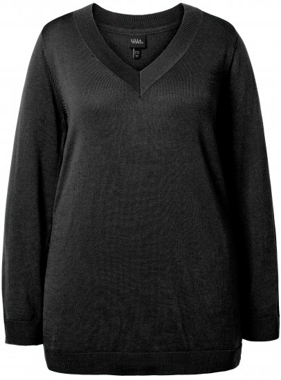 Ulla Popken Casual V-Neck Long Sleeve Sweater Black - Sudaderas y hoodies - 