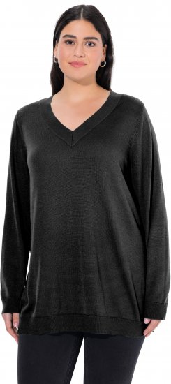 Ulla Popken Soft Fine Knit Pullover V-Neck Sweatshirt Black - Sudaderas y hoodies - 