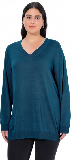 Ulla Popken Soft Fine Knit Pullover V-Neck Sweatshirt Teal - Sudaderas y hoodies - 