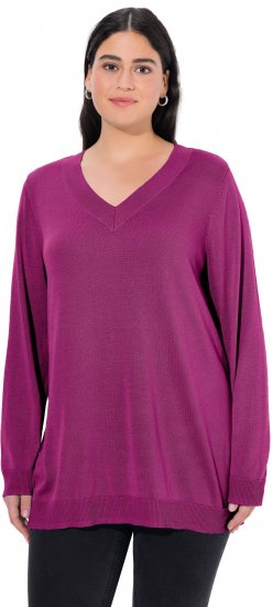 Ulla Popken Soft Fine Knit Pullover V-Neck Sweatshirt Dark Lilac - Sudaderas y hoodies - 