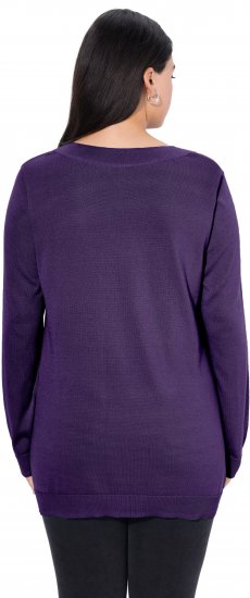 Ulla Popken Casual V-Neck Long Sleeve Sweater Deep Violet - Sudaderas y hoodies - 