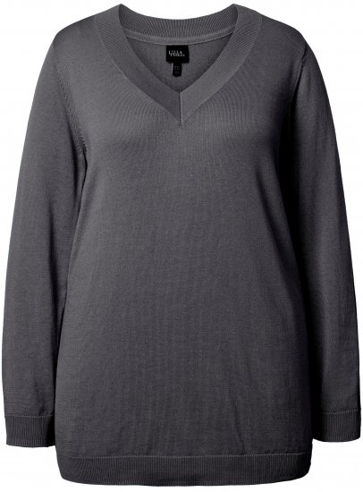 Ulla Popken Casual V-Neck Long Sleeve Sweater Charcoal Grey Melange - Sudaderas y hoodies - 