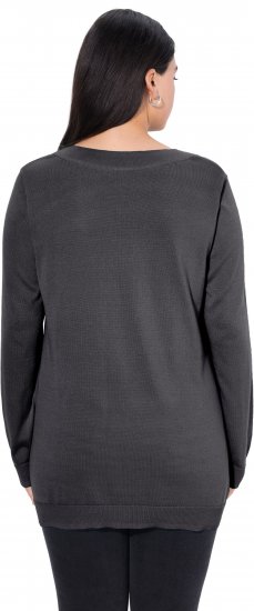 Ulla Popken Casual V-Neck Long Sleeve Sweater Charcoal Grey Melange - Sudaderas y hoodies - 