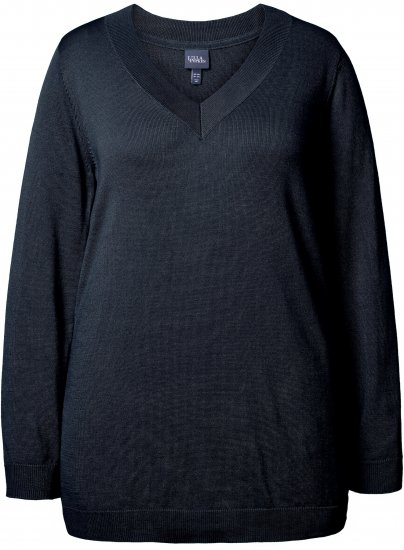 Ulla Popken Casual V-Neck Long Sleeve Sweater Navy Blue - Sudaderas y hoodies - 
