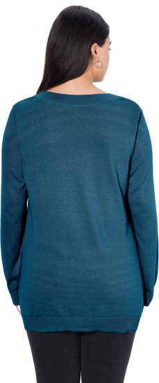 Ulla Popken Casual V-Neck Long Sleeve Sweater Cerulean - Sudaderas y hoodies - 
