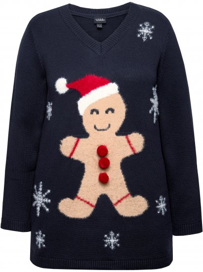 Ulla Popken Gingerbread Man Christmas Sweater Navy - Sudaderas y hoodies - 