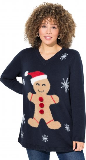 Ulla Popken Gingerbread Man Christmas Sweater Navy - Sudaderas y hoodies - 