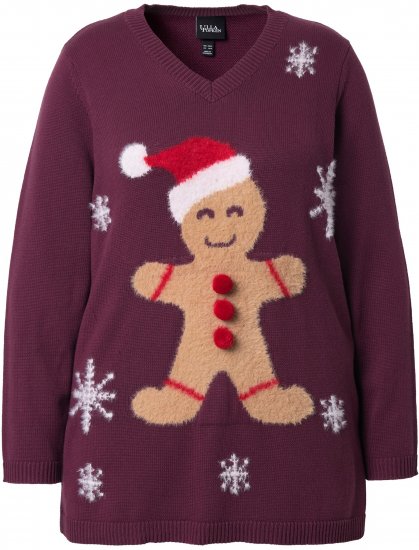 Ulla Popken Gingerbread Man Christmas Sweater Dark Wine Red - Sudaderas y hoodies - 