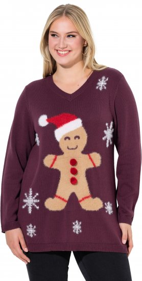 Ulla Popken Gingerbread Man Christmas Sweater Dark Wine Red - Sudaderas y hoodies - 